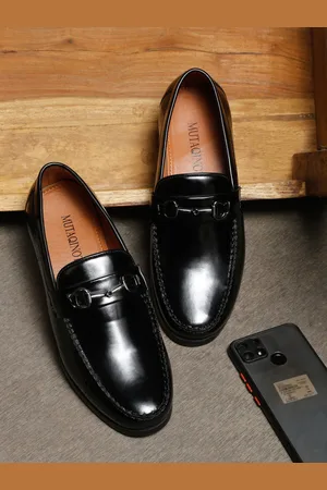 MUTAQINOTI Men Black Patent Leather Horsebit Loafers