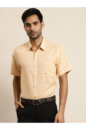 SOJANYA Men Yellow Solid Classic Patch Pocket Formal Shirt