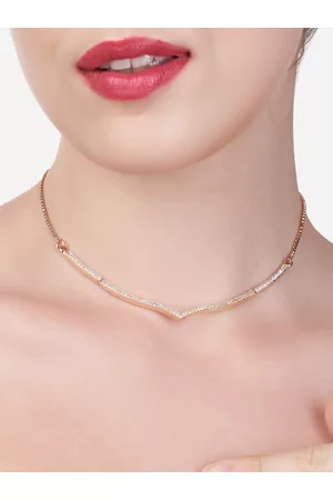 Ami Rose Gold-Plated White CZ Studded Brass Necklace