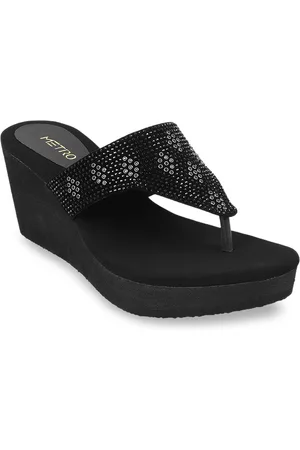Metro Black Embellished Wedge Sandals