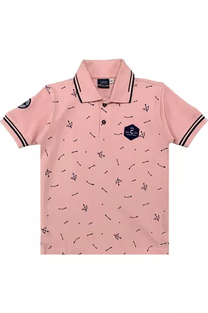 CAVIO Boys Pink Printed Polo Collar T-shirt