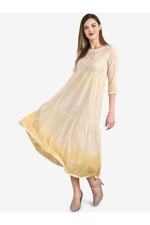 BE INDI Women Beige Self Design A-Line Dress