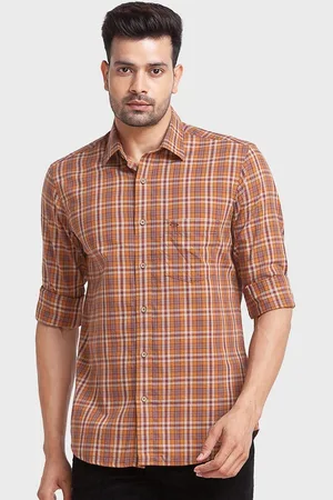 ColorPlus Men Red Tailored Fit Tartan Checks Organic Cotton Casual Shirt