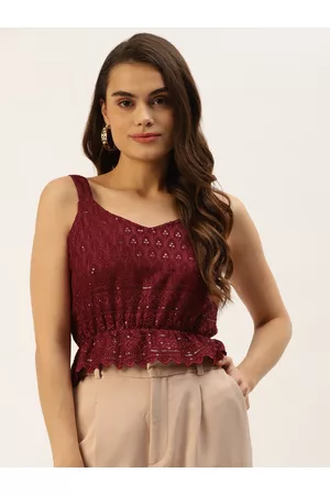 BRINN Maroon Embroidered Sequinned Top