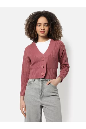Campus Women Pink Crop Cardigan