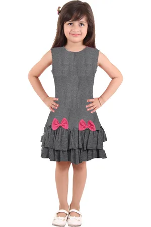 Kids On Board Grey Pure Cotton A-Line Dress With Bows