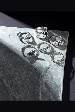 Jewels Galaxy Set Of 6 Silver-Plated Finger Ring