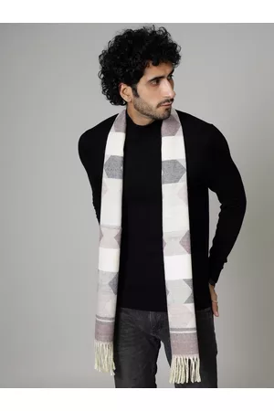 HANDICRAFT PALACE Men White Checked Wool Muffler