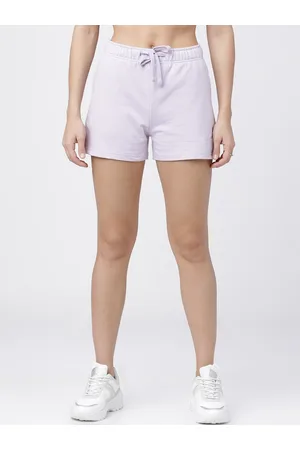Tokyo Talkies Women Lavender Solid Regular Fit Cotton Sports Shorts