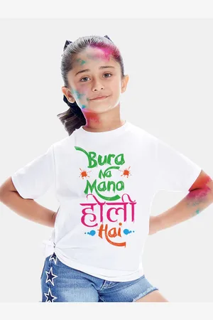 BONKIDS Girls White Bura Na Mano Holi Printed T-shirt