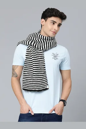 Magic Needles Men Black & White Striped Handmade Mufflers