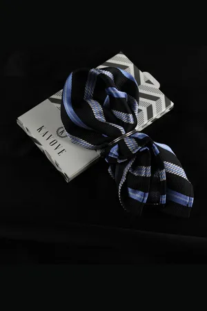 KOVOVE Men Black & Blue Striped Pocket Square