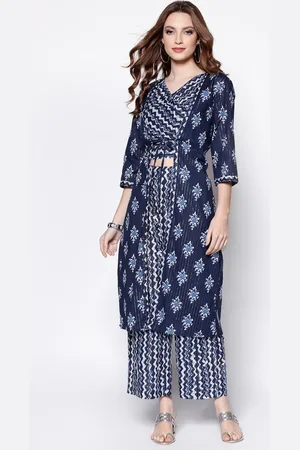 Sera Women Navy Blue & White Printed Tie Up Shrug
