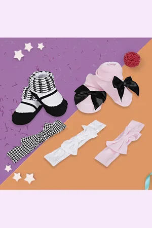 Baby Moo Pink & White 3 Headbands & 2 Pair Socks Gift Set