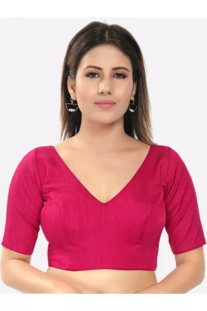 SALWAR STUDIO Silk V-Neck Readymade Blouse with Short Sleeves