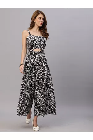 RAASSIO Black & White Animal Printed Basic Jumpsuit
