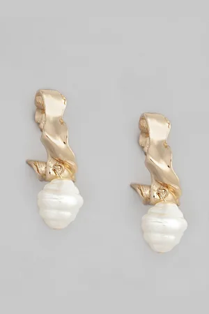 justpeachy Gold-Plated & Off-White Oval Drop Earrings