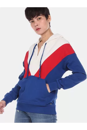 U.S. Polo Assn. U S Polo Assn Women Blue & Red Colourblocked Sweatshirt