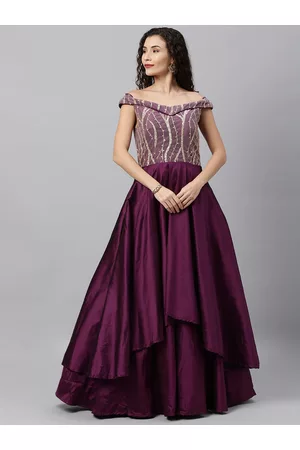 Ethnovog Purple Embellished Layered Maxi Made To Measure Dress