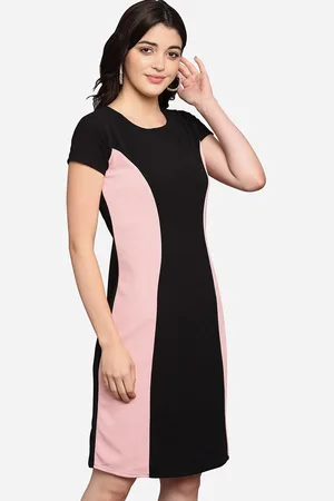 PURVAJA Women Peach-Coloured Colourblocked Sheath Dress