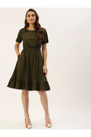 BRINN Olive Green A-Line Dress