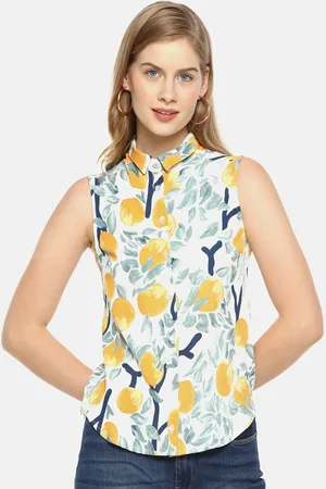 Campus White & Yellow Floral Shirt Style Cotton Top