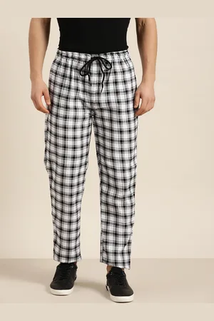 SOJANYA Men Black & White Pure Cotton Checked Track Pants