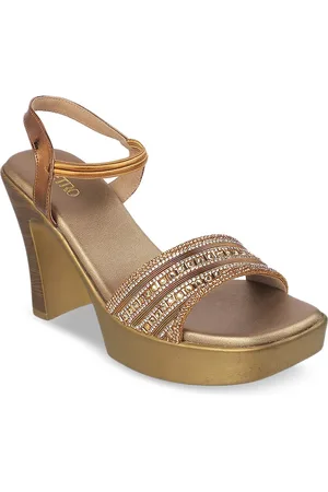 Metro Gold-Toned Ethnic Embellished Block Sandals
