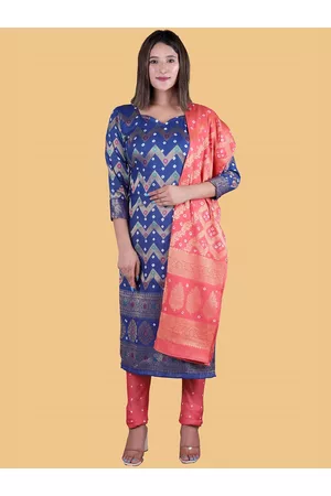 Divine International Trading Co Blue & Pink Dyed Pure Cotton Unstitched Dress Material