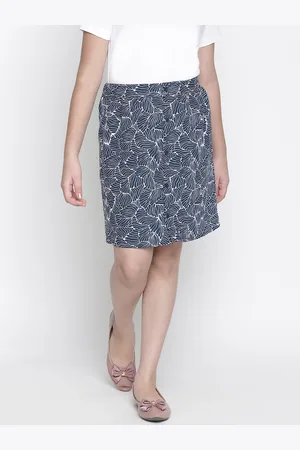 Oxolloxo Girls Navy Blue & White Floral Printed A-Line Midi Skirt