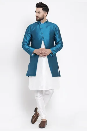 Kaifoo Men White Kurta with Churidar & Jacket