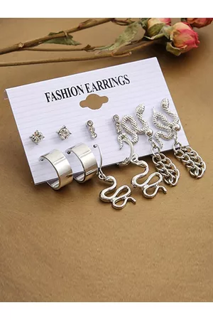Jewels Galaxy Silver-Toned Contemporary Set of 5 Earrings