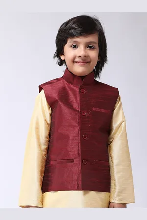 SOJANYA Boys Maroon Solid Nehru Jacket