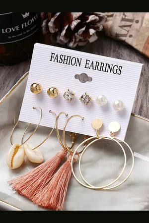 Jewels Galaxy Set of 6 Gold-Plated Earrings With Necklace