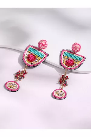 DEEBACO Pink & Blue Contemporary Boho Drop Earrings