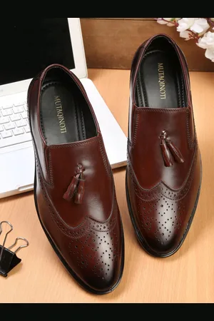 MUTAQINOTI Men Burgundy Solid Leather Formal Loafer