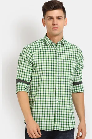 V-Mart Men Green Classic Gingham Checked Cotton Casual Shirt