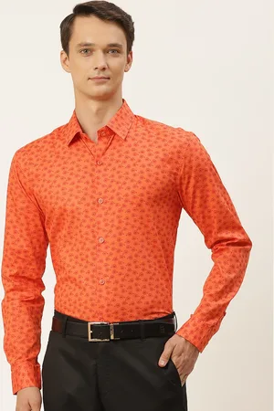 SOJANYA Men Orange Classic Regular Fit Printed Formal Shirt
