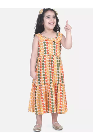 BownBee Girls Yellow Printed Fit and Flare Dress
