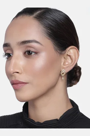 ESTELE Women Gold-Toned & White Contemporary Drop Earrings