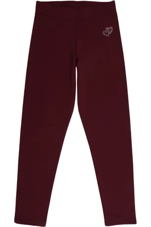 V-Mart Girls Wine Red Solid Cotton Jeggings