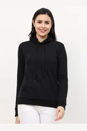 Fleximaa Women Black Hooded Sweatshirt