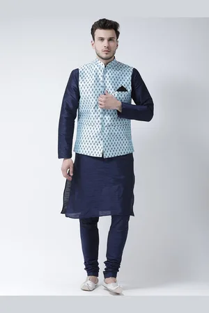 DEYANN Men Blue Solid Kurta with Pyjamas & Nehru Jacket