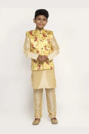 Kraft Boys Beige Dupion Silk Kurta with Churidar