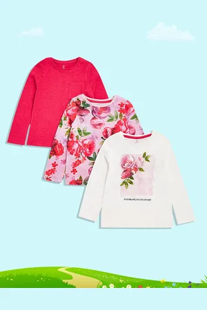Mothercare Girls Pack Of 3 Floral Printed Pure Cotton T-shirt