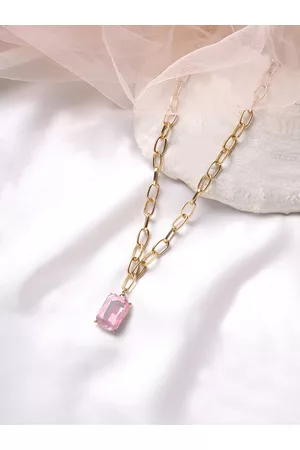 BeWitched Women Gold-Toned & Purple Stone Studded Delicate Charm Pendent Necklace