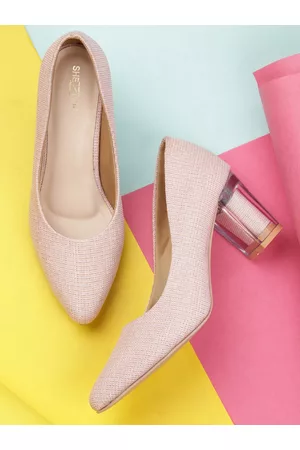 SHEZONE Pink Textured Block Pumps