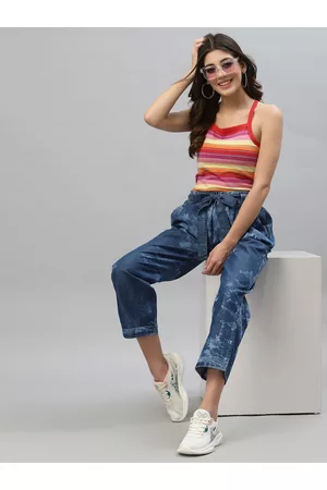 KASSUALLY Women Blue Straight Fit High-Rise Tie Dye Jeans