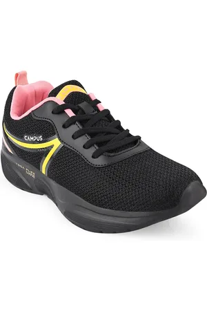 Campus Women Black & Pink Mesh Running Shoes
