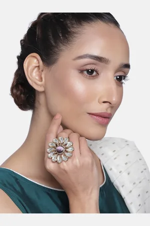 ESTELE Gold-Plated Purple & White Artificial Stone-Studded Keri Cocktail Finger Ring